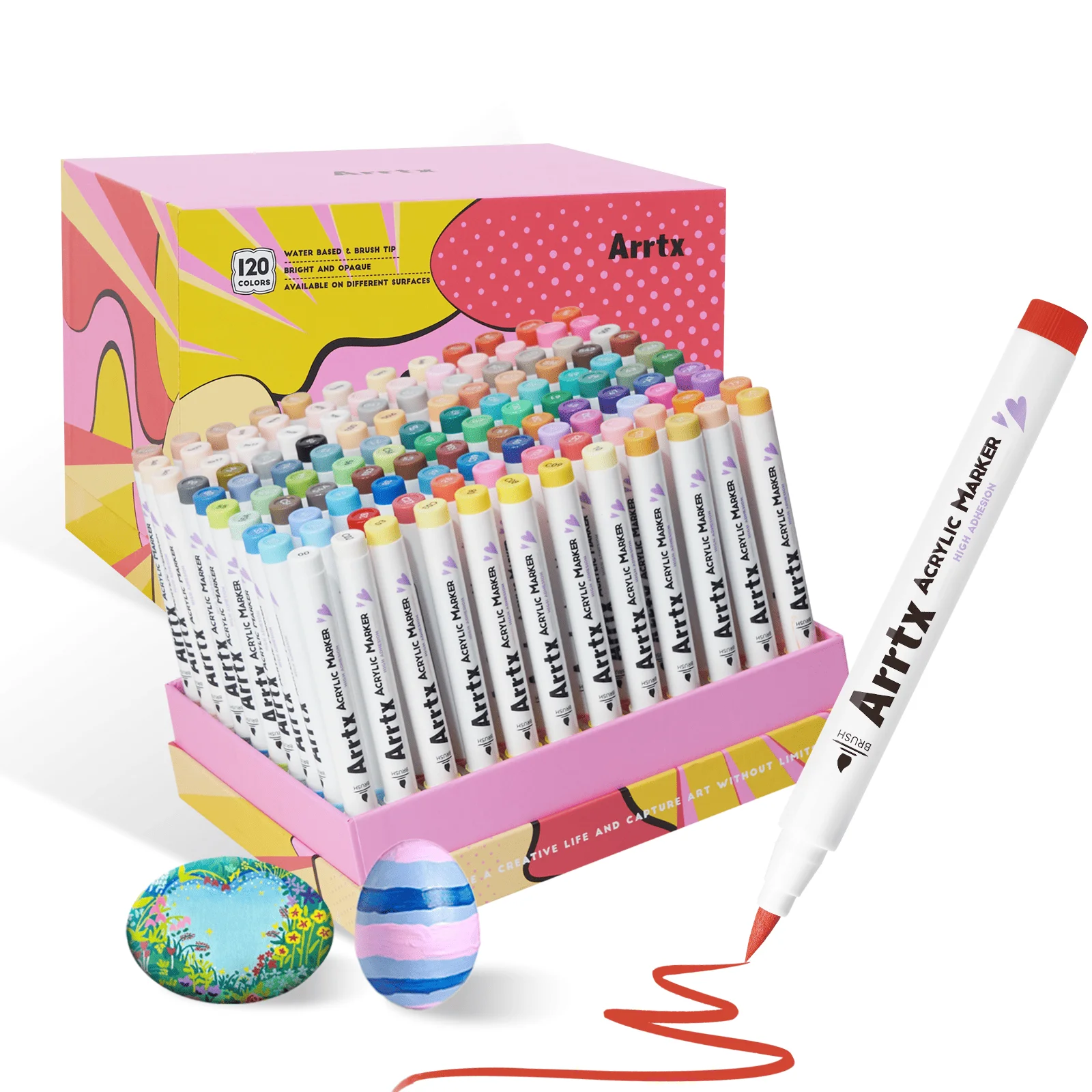 Arrtx 120 kleuren acryl marker verfpennen, borstel tip verf marker voor rotsschilderen, hout, canvas, doe-het-zelf ambachten maken