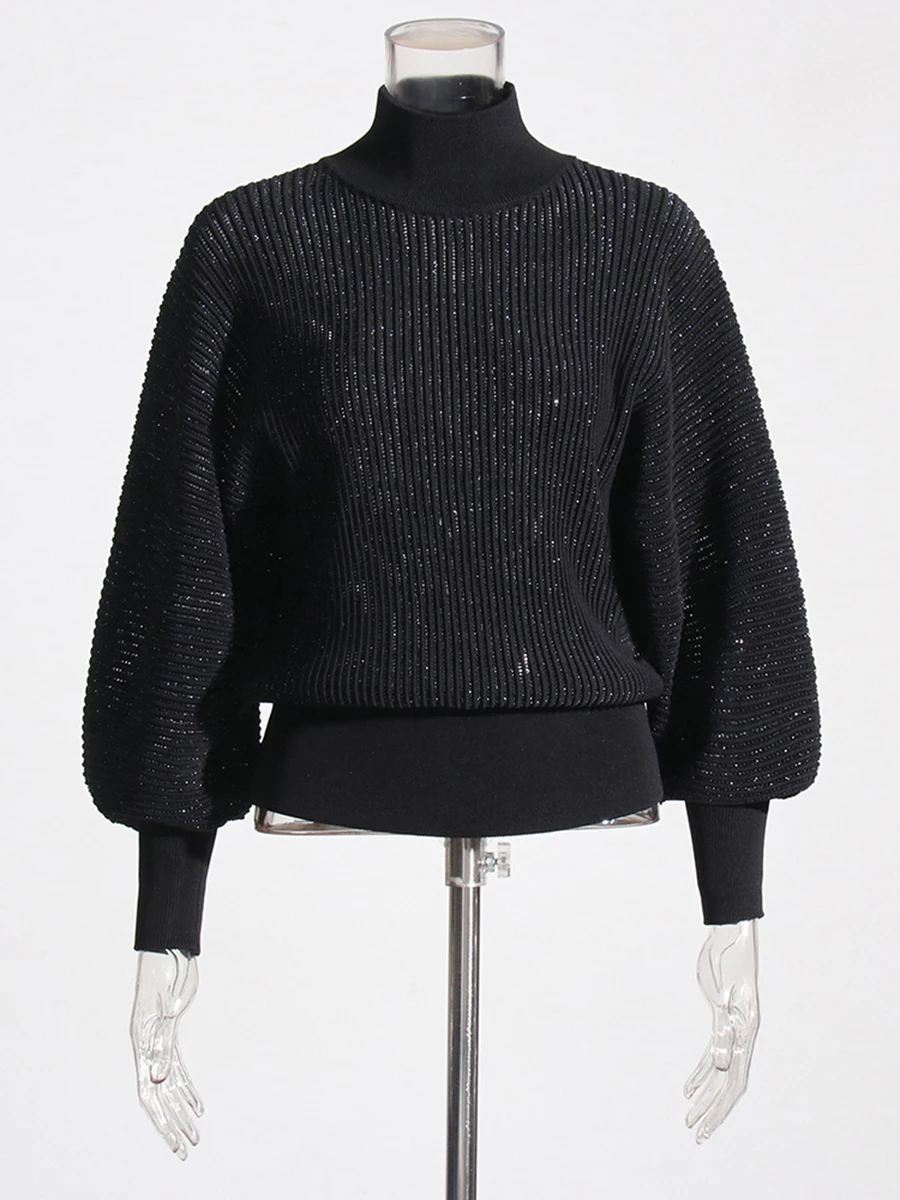 Twotwinstyle solto sheer minimalsit malha suéteres para mulheres gola alta mangas compridas básico camisola feminina roupas de moda nova