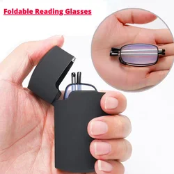 1pc Mini Portable Folding Reading Glasses With Case Women Men Foldable Presbyopic Glasses Full Frame Metal Black +1.5 +2.0 +2.5
