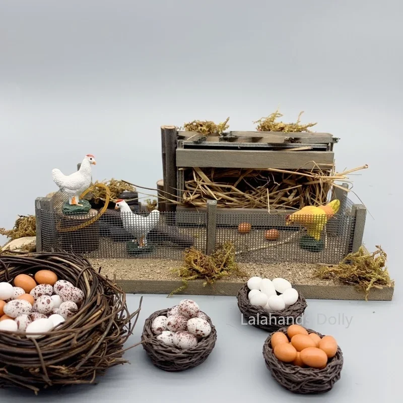 1:12 Dollhouse Mini Nest +10 Egg Miniature Food Play Model For Dollhouse Simulate Natural Setting Decoration