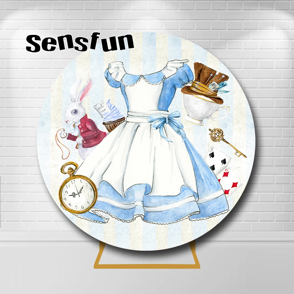 Cerchio rotondo fondale copertura Alice nel paese delle meraviglie tema ragazze festa di compleanno tè pomeridiano fotografia sfondo personalizzato