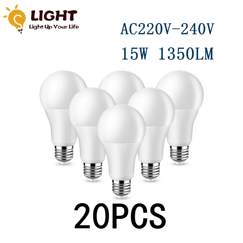 

20PCS 2022 Focos High Brightness LED Bulb Lamps A60 E27 B22 AC220V-240V 15W Power 3000K/4000K/6000K Lampada Energy Saving Lamp