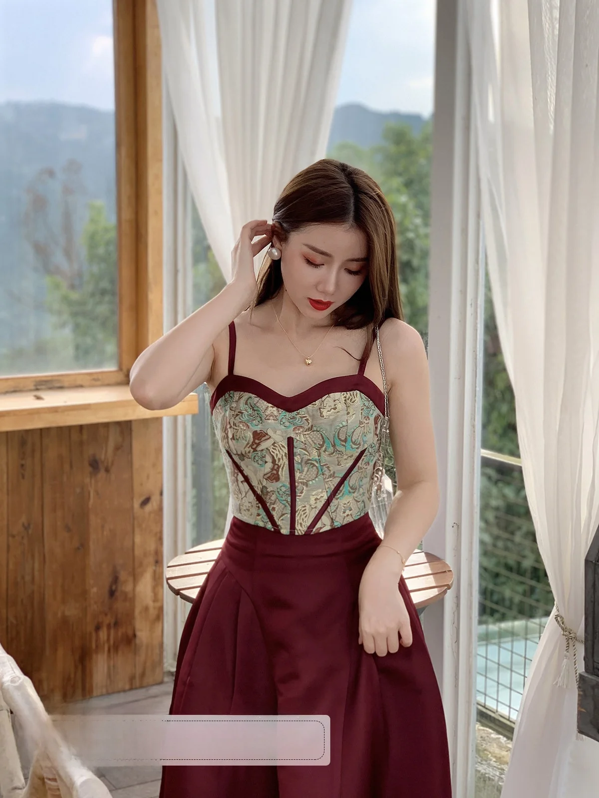 

Ice Ice Comes High Waist Vintage ter Gown Women's Faion Set Autumn 202 New Sle Polyester Fabric Ele Skirt