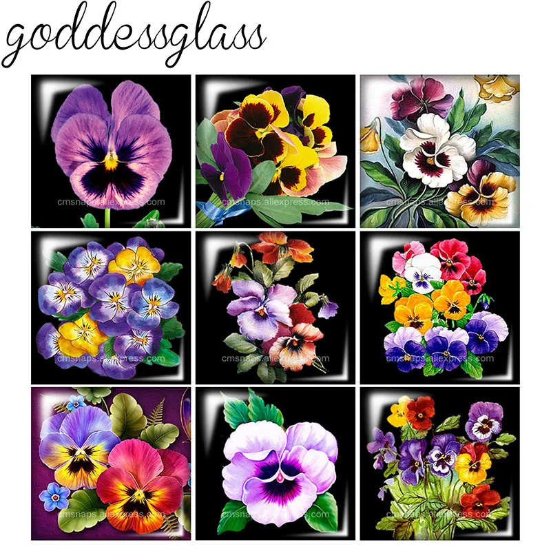 Beauty viola flower patterns Square 10pcs Photo 12mm/20mm/25mm/30mm photo glass cabochon flat back Making findings