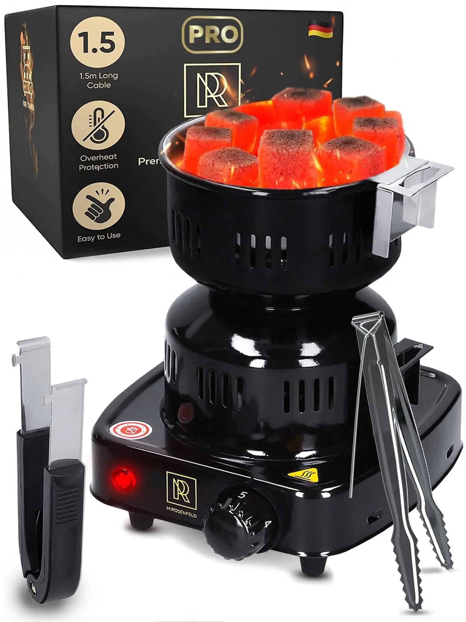 

Multipurpose Electric Charcoal Starter Red Charcoal Burner Coconut Charcoal Lighters with Tongs 450W Hot Plate Electric with 304