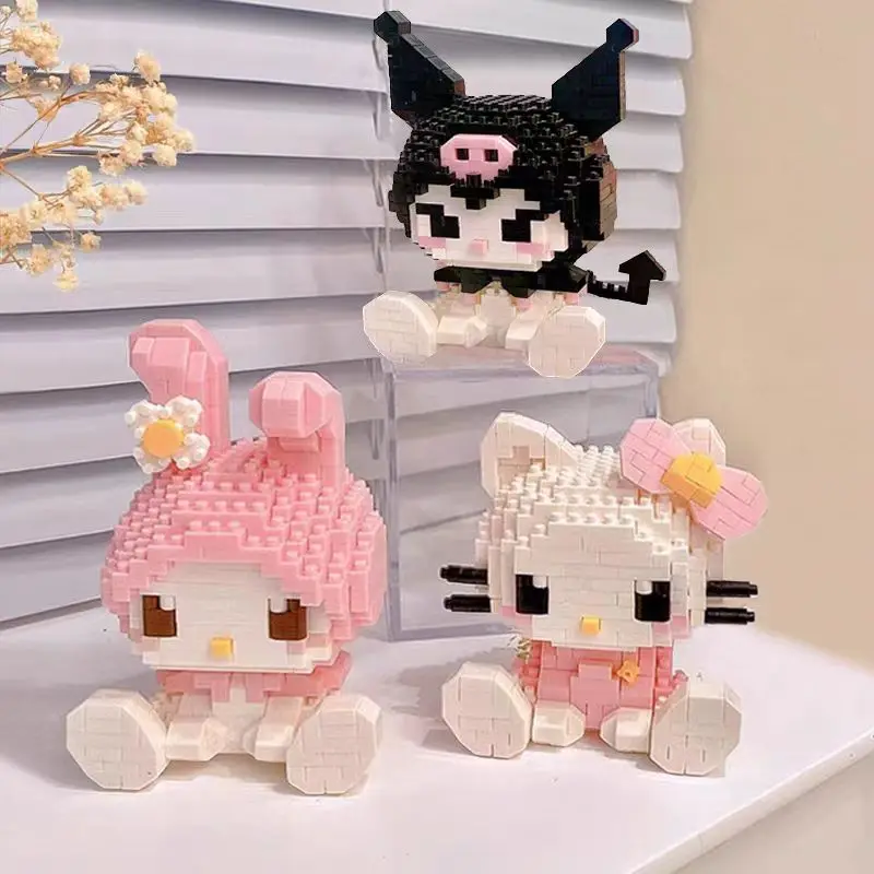 Keepley Sanrio Anime Hello Kitty My Melody Cinnamoroll pompurin Kuromi blok bangunan anak perempuan hadiah Natal liburan