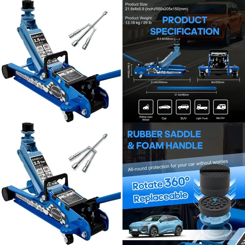 

Low Profile 2.5 Ton Heavy-Duty Racing Floor Jack with Single-Piston Pump, Lug Wrench, Lift Range 4.5-15.94 (Blue)
