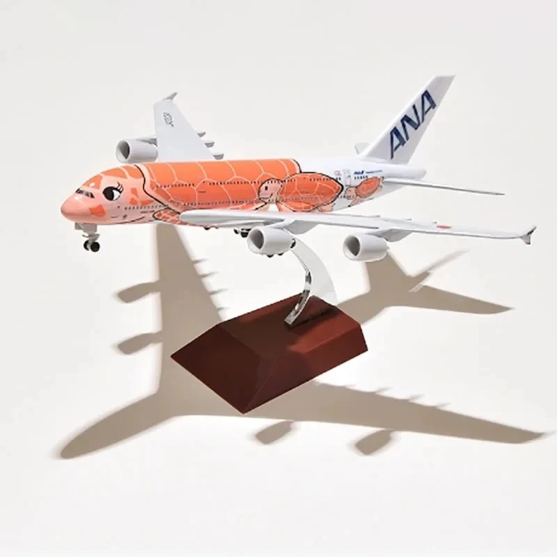 Modelo de avión de 20cm para JAL ANA Airbus A380, tortuga de dibujos animados, aviación, modelo de avión fundido a presión con ruedas, pantalla de aleación de Metal