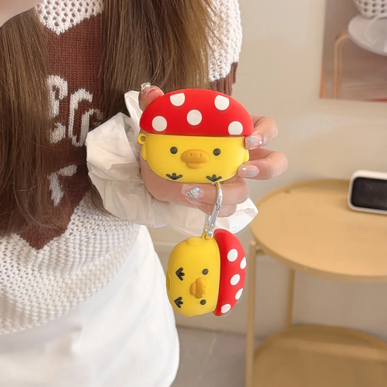 Kawaii Yellow Chick Mushroom AirPods Case Soft Silicone Protective Cover For AirPods Pro 2 3 4 1/2 Gen Anti-fall Shell With Hook