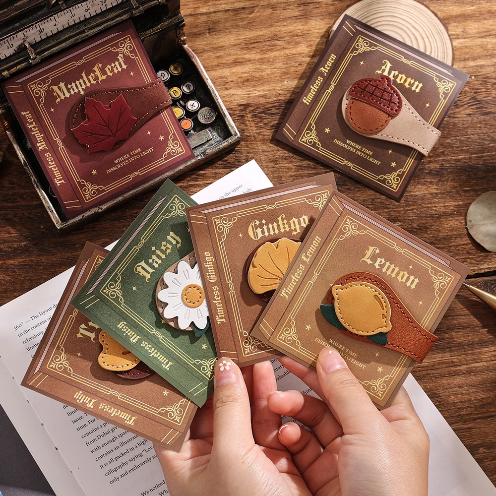 1 قطعة المرجعية الجلدية المغناطيسية اليدوية مخيط مشبك للكتب مع شرابة في النباتات الفواكه تصميم القراءة مخطط ملحق المرجعية #3