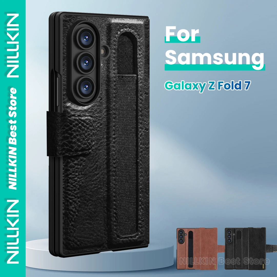 

Кожаный чехол Nillkin для Samsung Galaxy Z Fold7, деловой стиль, флип-кожаный эластичный чехол для ручки из искусственной кожи, противоударный чехол для телефона