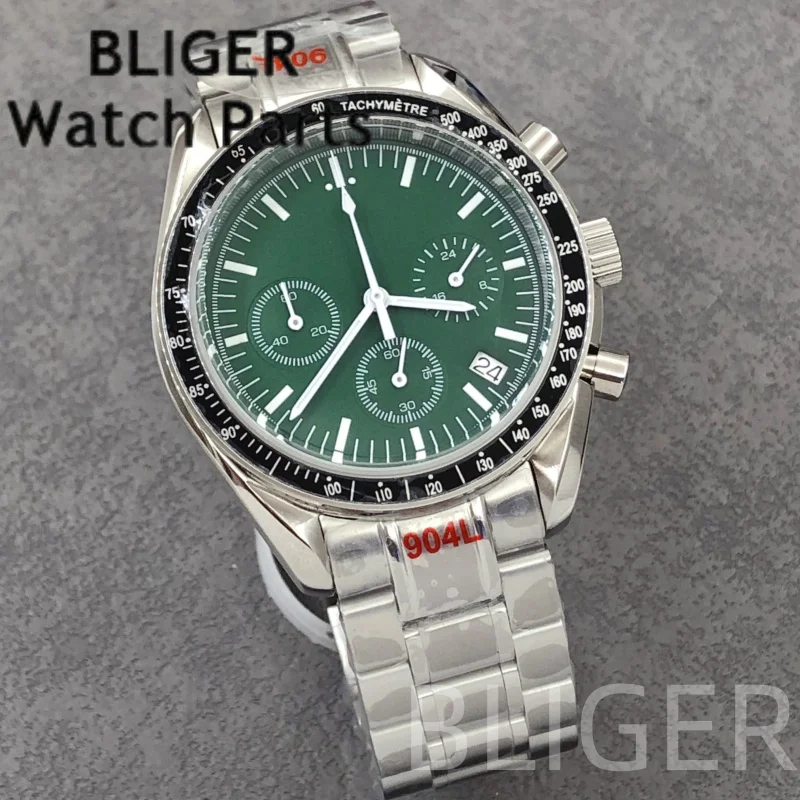 BLIGER Sport 40 мм хронограф многофункциональные кварцевые VK63 мужские часы зеленый циферблат светящийся ремешок из нержавеющей стали Dive Montre Homme