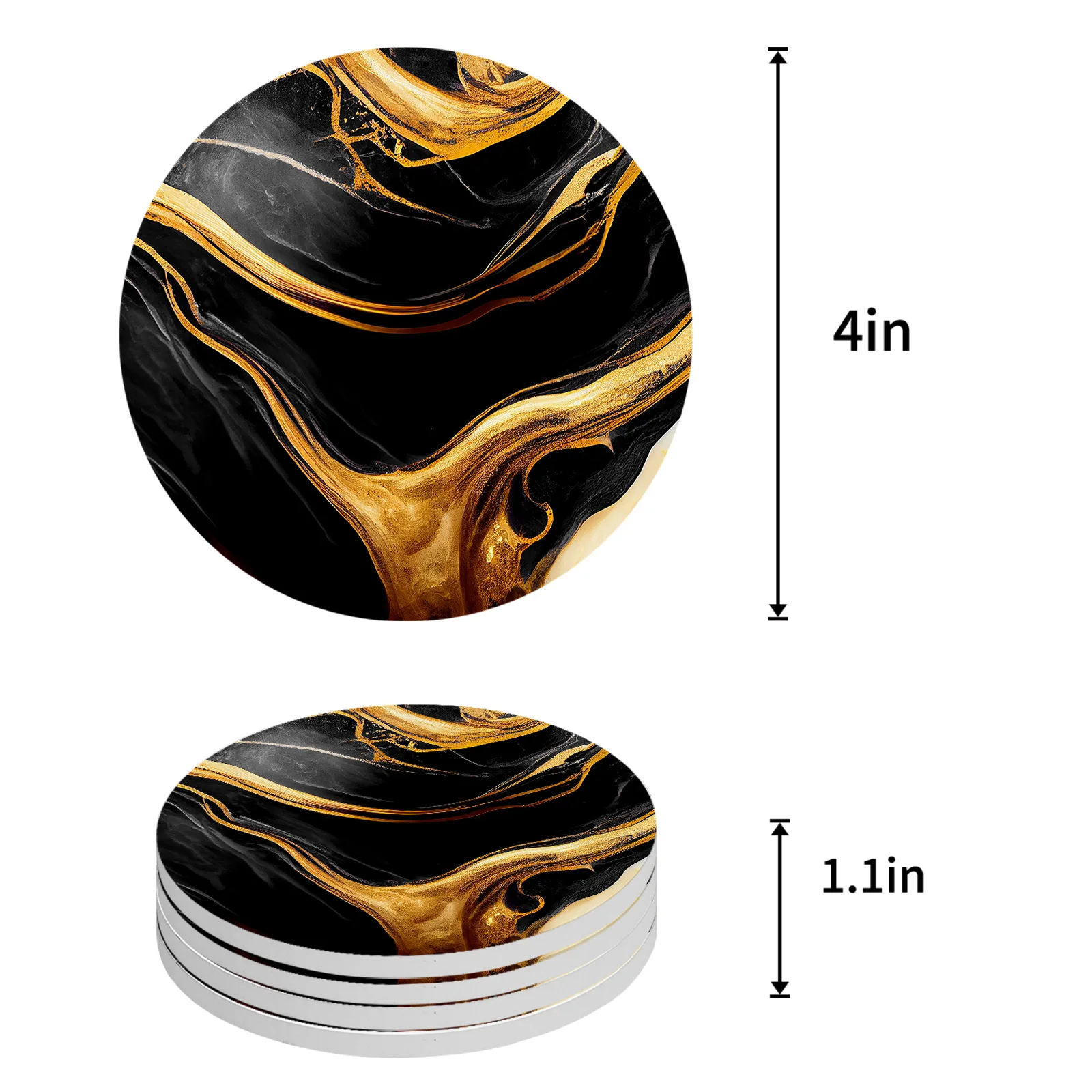 Marble Texture Black Round Coaster Coffee Table Mats Kitchen Accessories Absorbent Ceramic Coasters