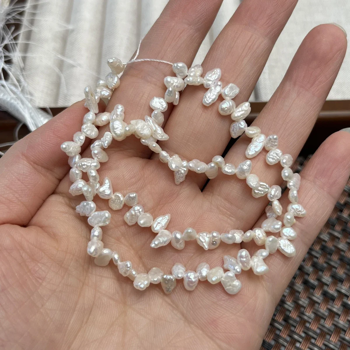 4-5mmA Natural Freshwater White Three Seven Holes Baroque Pearl Bead Jewelry Make DIY Necklace Bracelet Accessories Wedding Gift