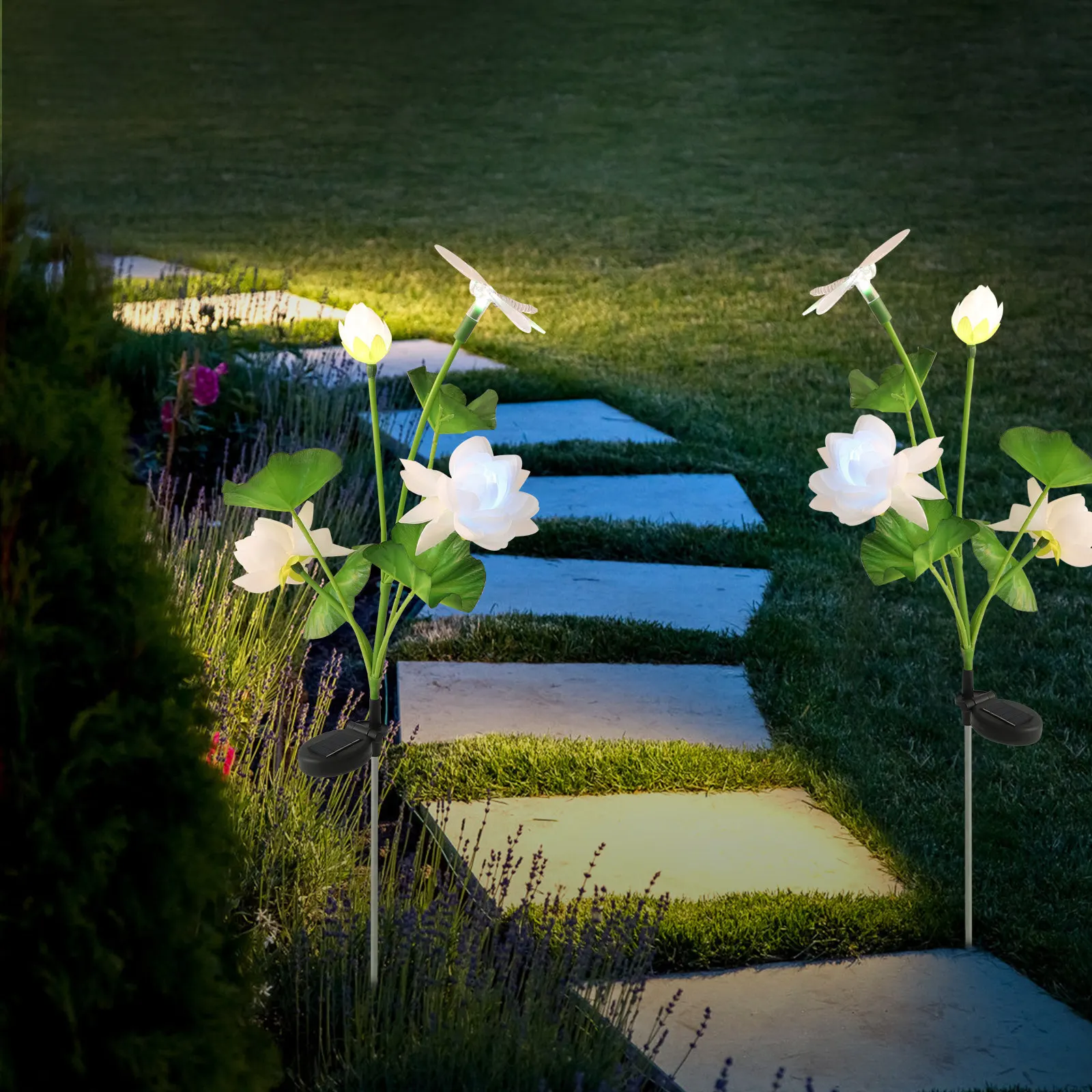 Solar Powered Lotus Dragonfly Garden Lamp IP44 Rated for Outdoor Use Landscape Lighting for Pathways Courtyards Parks Solar Path