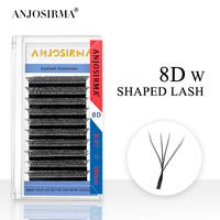 ANJOSIRMA Soft Natural Eyelash Extensions, 8D W Lashes, Double Layer, 4D W Shape, Premade Fan Lashes, 0.07 C D DD 8D, 8-15mm