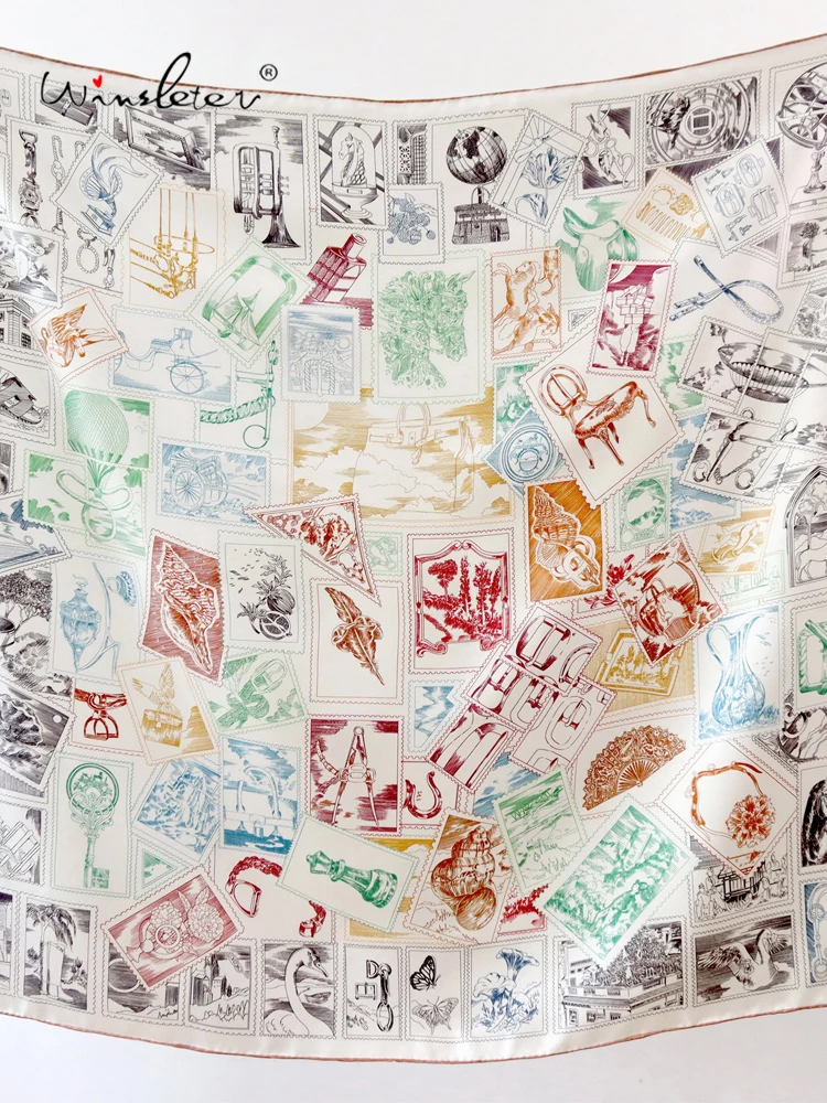 ผ้าพันคอไหมแท้ 100% สำหรับผู้หญิง ยี่ห้อ Winsleter-Women ขนาด 14 มม. ลายพิมพ์แบบปั๊ม 88*88 ซม. ของขวัญสำหรับคุณแม่ สไตล์เรโทร ผ้าคลุมไหล่ ฤดูใบไม้ร่วง 2025 รุ่น A5O716CC