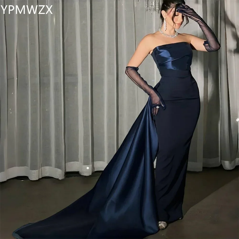 

Customized Prom Gown Formal Evening Dress YPMWZX Strapless Column Floor Length Skirts Fold Draped Bespoke Occasion Dresses Women