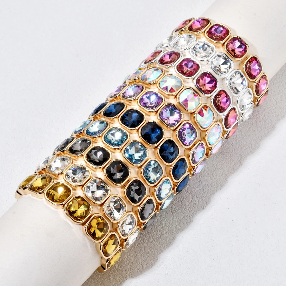 Rose Colorful Glass Crystal Elastic Bracelet Enamel Stretch Rhinestone Bangle Tile Bead Bracelet for Women Fashion Jewelry - view 2