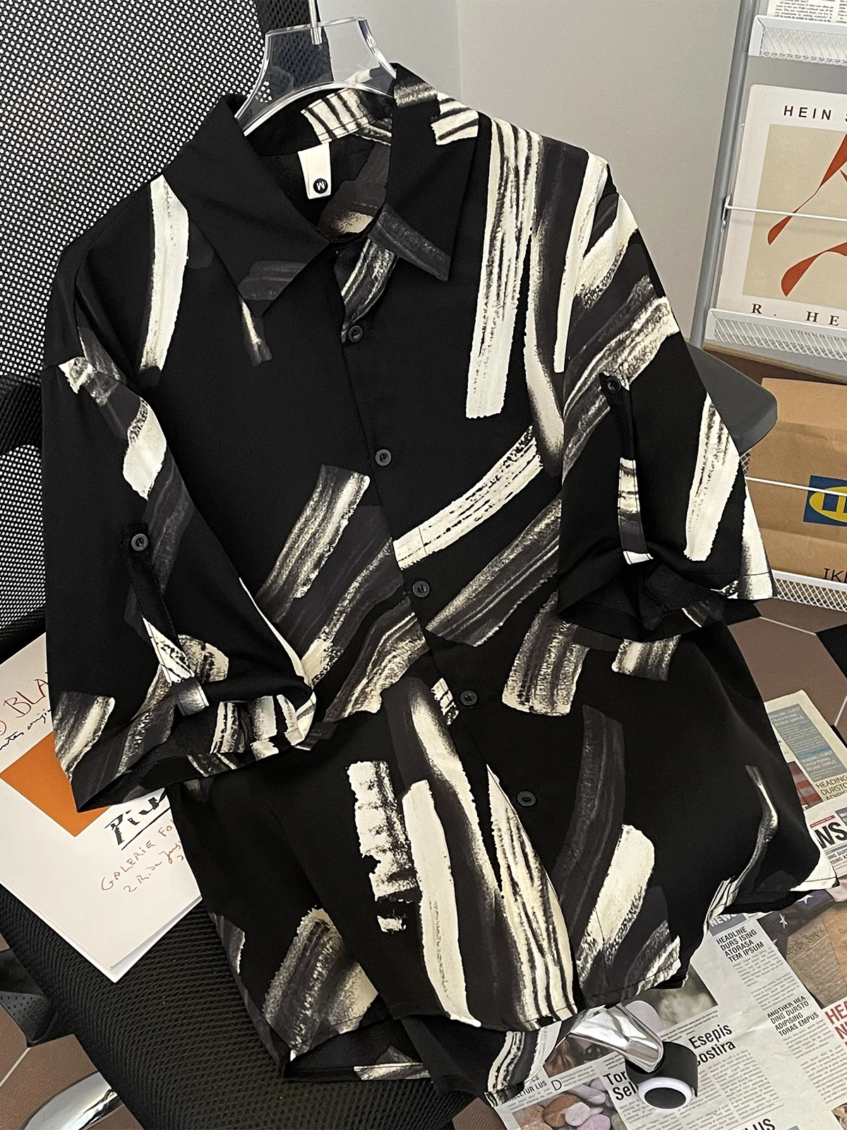 Summer Men's Ice Silk Short Sleeve Shirt Lightweight Mature Style Cool Draping BF Open Cardigan Trendy Five-Quarter Sleeve
