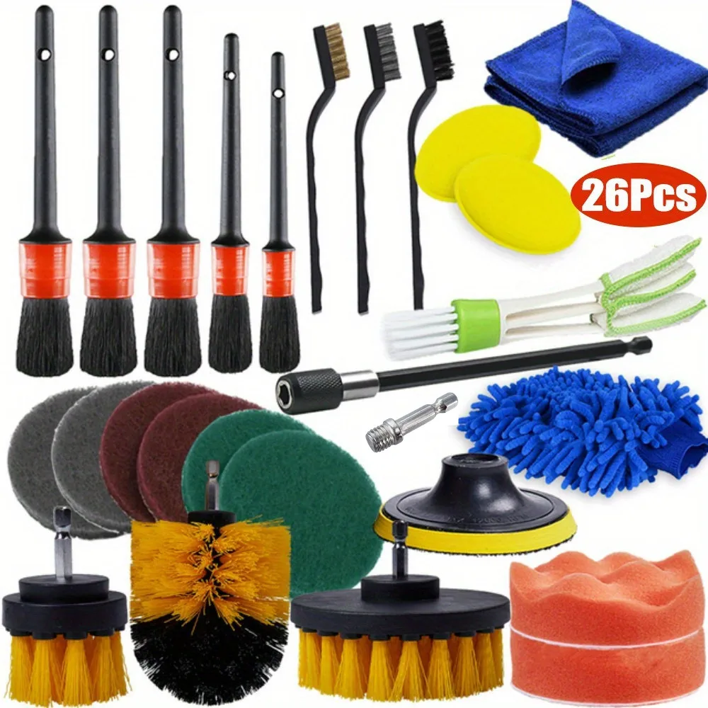 26/17/13/5Pcs Detailing Brush Set Car Cleaning Brushes Power Scrubber Drill Brush For Car Leather Cleaning Tools