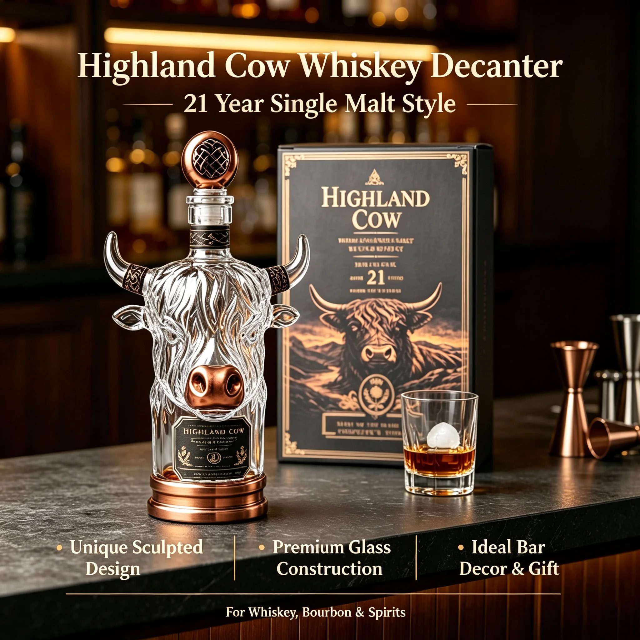 Animal Shaped Highland Cow Whiskey Bottle Glass Decanter Figurine Bull Design Liquor Container For Bourbon Wine Unique Gift