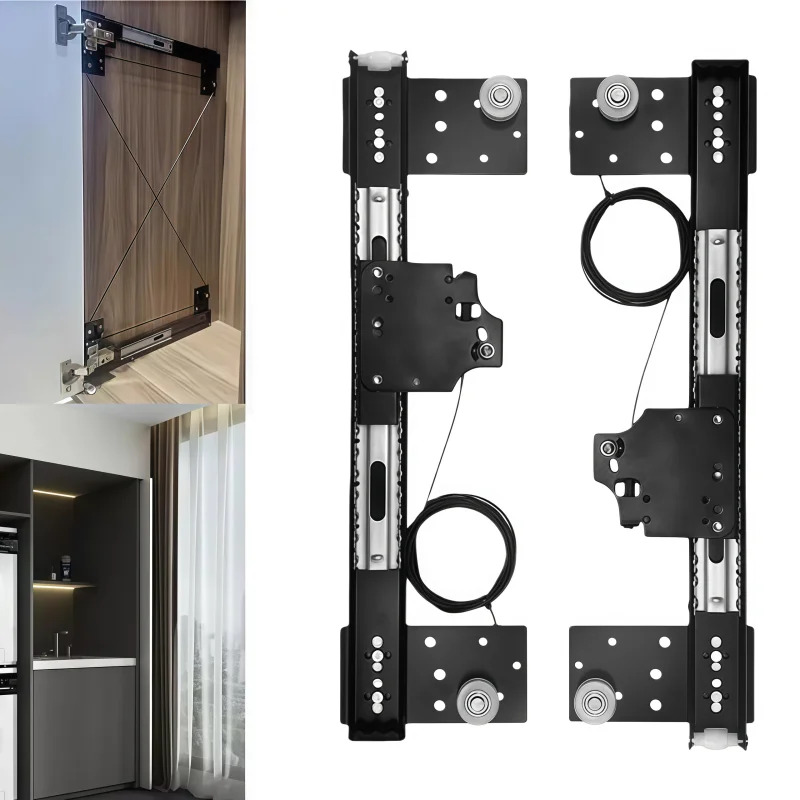 

Комплект скрытой дверной направляющей, невидимая раздвижная фурнитура-бабочка для распашной карманной двери шкафа с боковой заглушкой, установка откидной петли