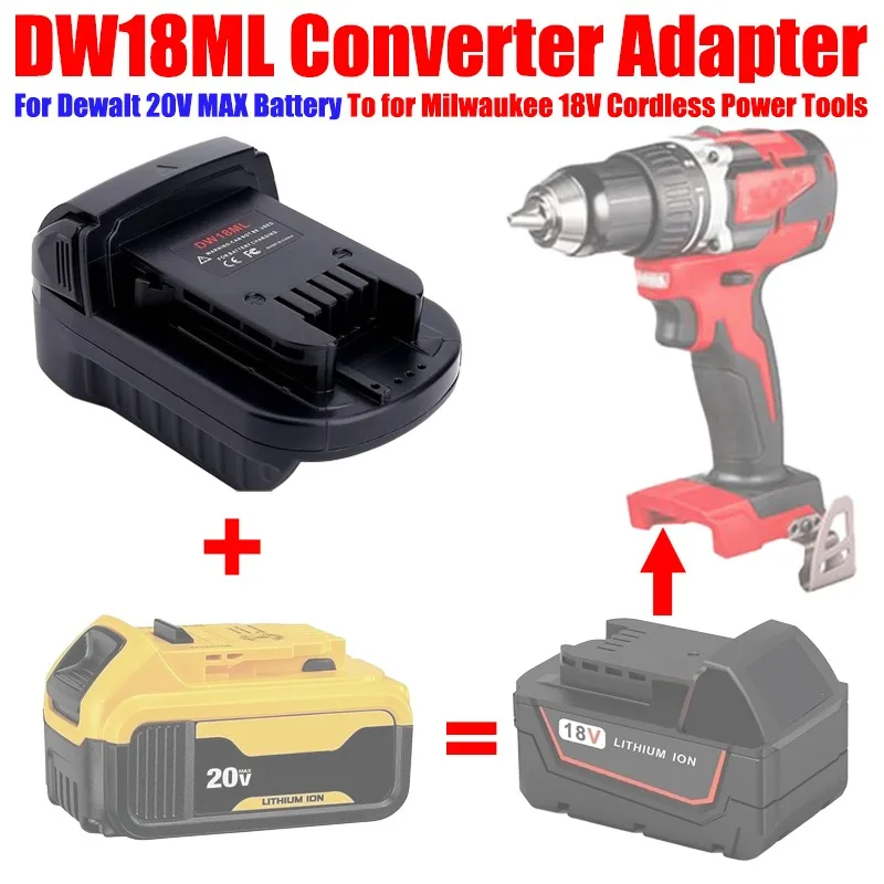 

ALASICKA DW18ML Adapter for Dewalt 20V Max Battery Convert To for MilWaukee 18V Battery,For MilWaukee 18V Cordless Power Tools