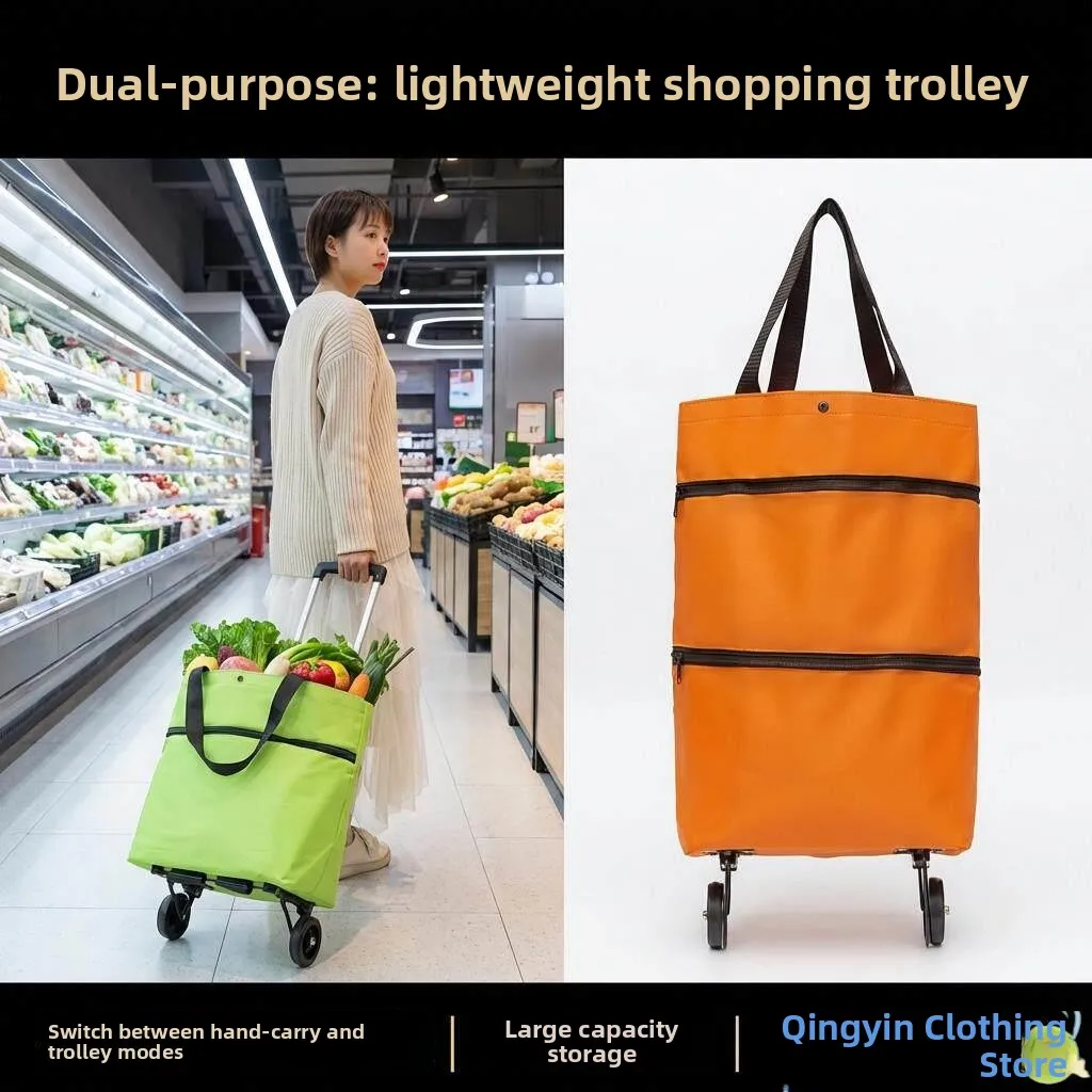 

Portable Folding Shopping Cart Large Capacity Vegetable Buying Specialty Car Home Use Wheel Included Oxford Cloth Material