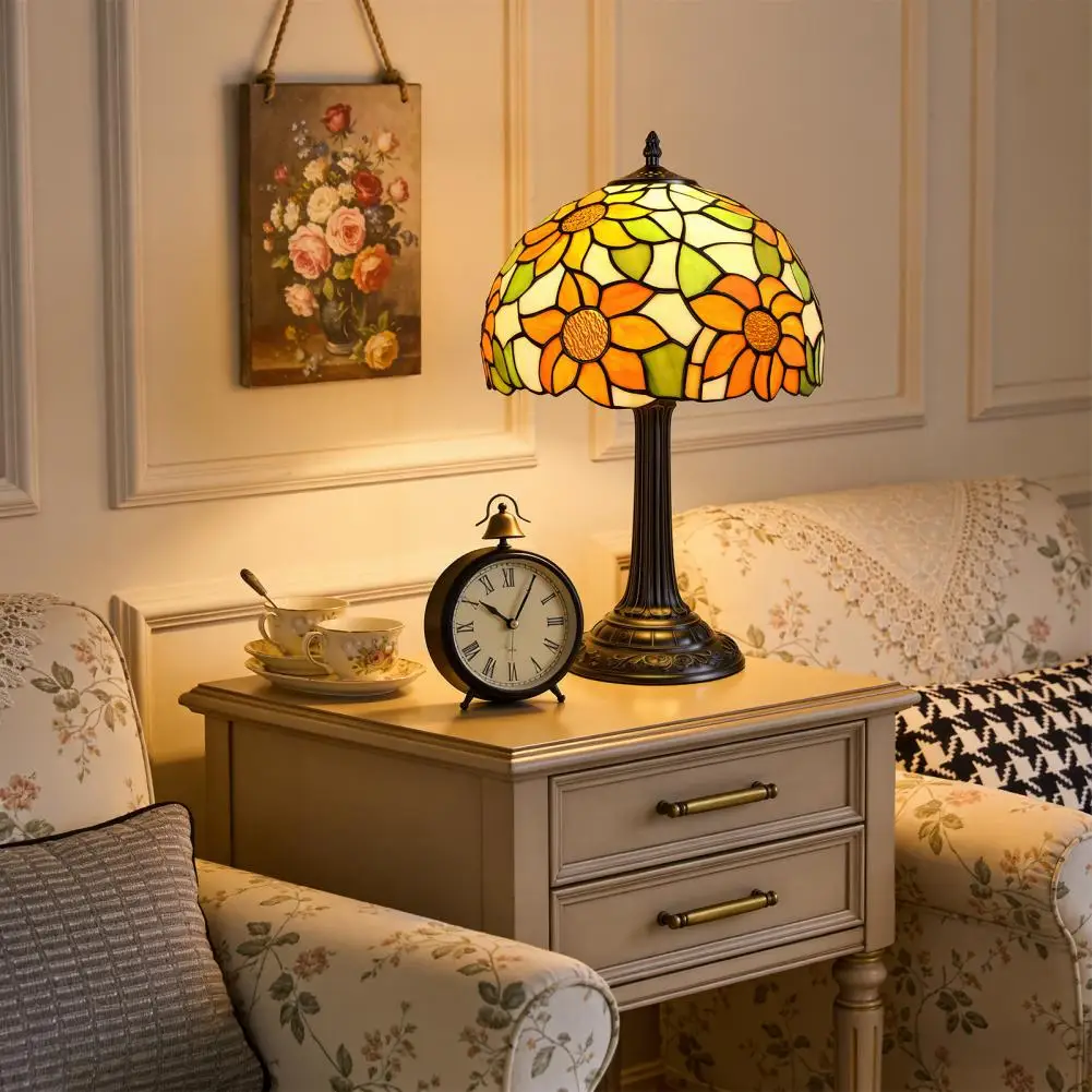 Reading Desk Lamp, Stained Glass Bedroom Table Lamp, 12-inch Yellow Sunflower Reading Desk Light For Bedside, Living Room