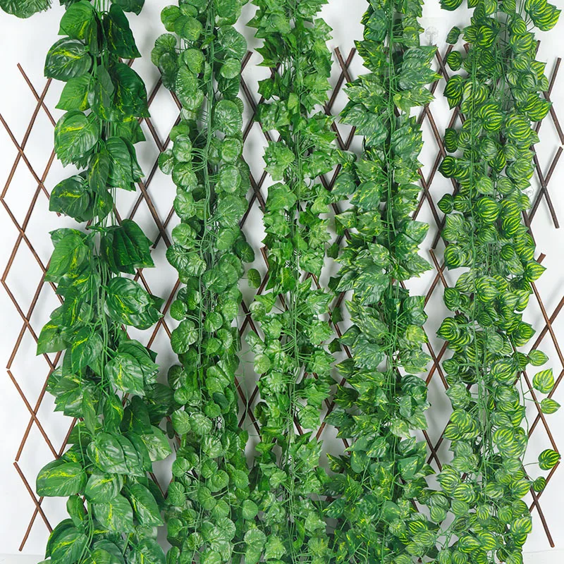 12pcs Wholesale Artificial Ivy Hanging Green Vine Silk Leaf Garland Plant Creeper Leaf Home Wedding Bathroom Garden Decoration