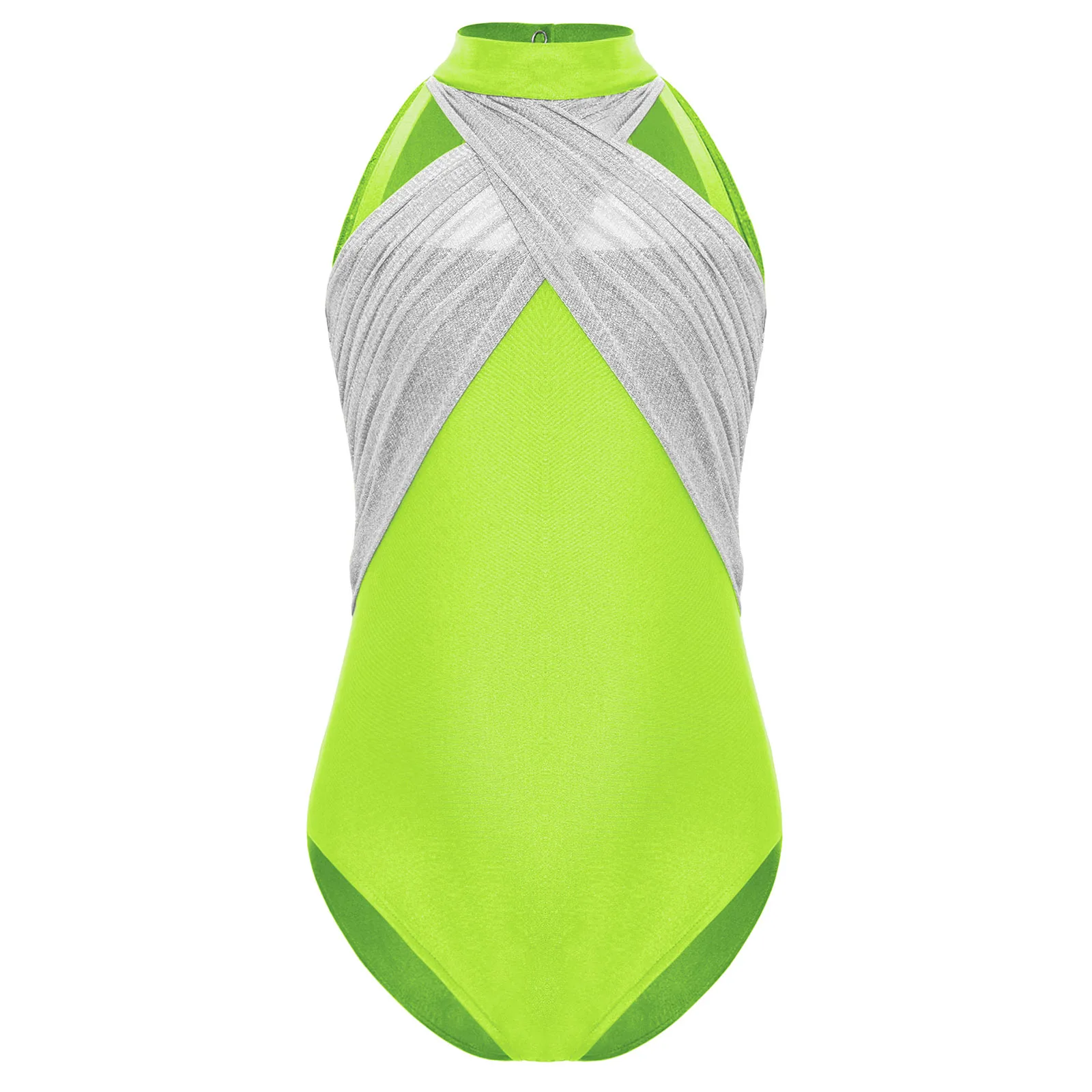 الفتيات الباليه الجمباز يوتار الشكل التزلج الرقص Unitards أكمام لامع شبكة تراكب ارتداءها راقصة الباليه اليوغا Dancewear