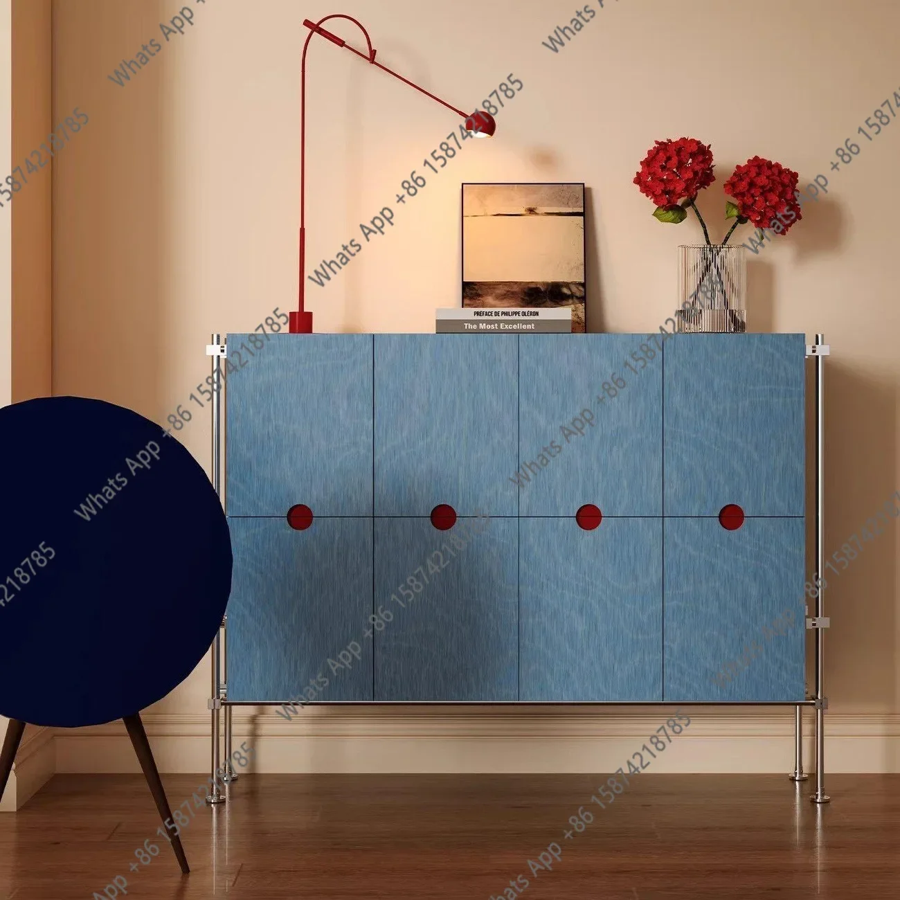 N65 Side cabinet ocean plate bucket cabinet multi-blue edge entrance cabinet Bauhaus optical axis storage designer