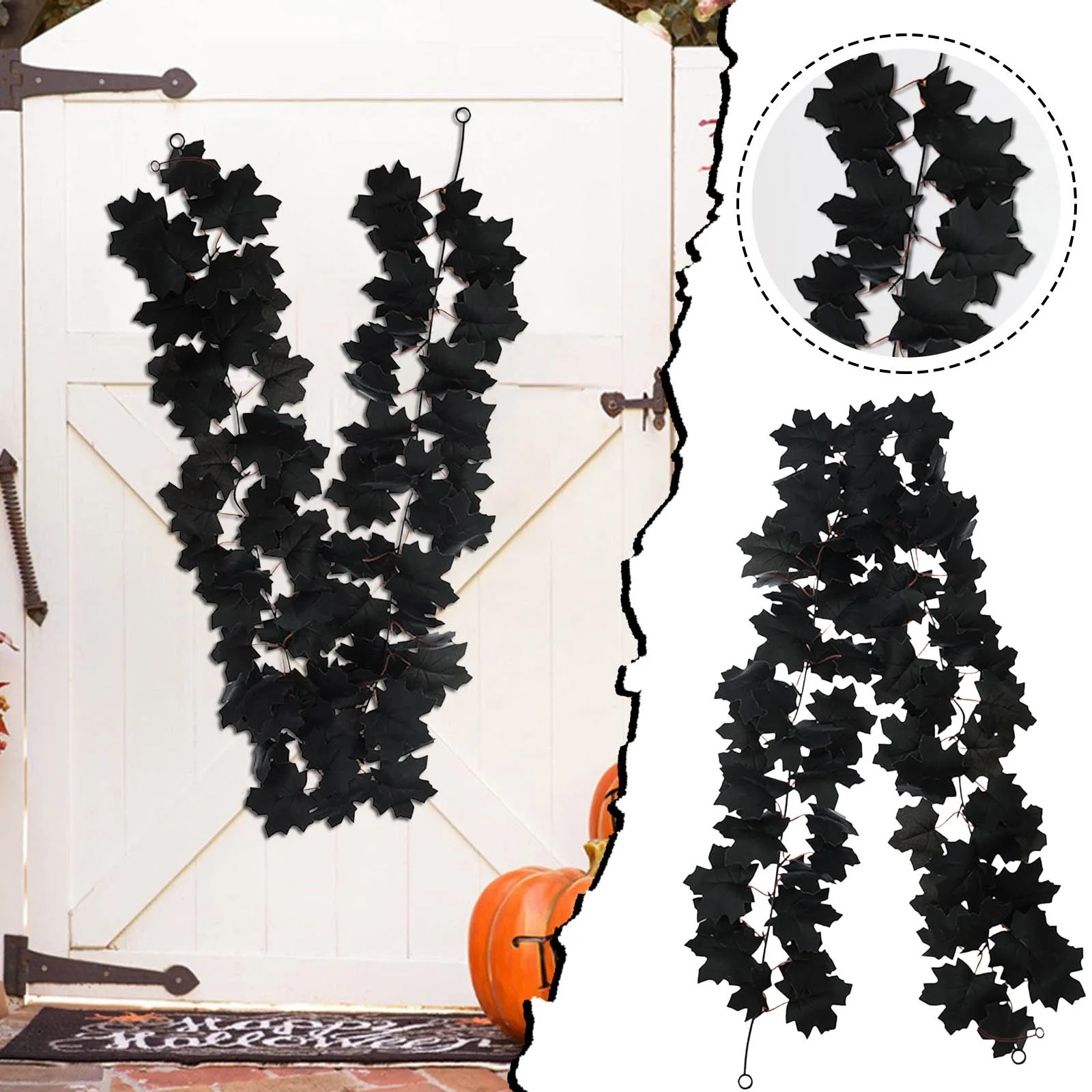 Artificial Black Maple Leaf Vine Halloween Decorations Indoor For Halloween Party Decors Home Decor Wisteria Hanging Flowers