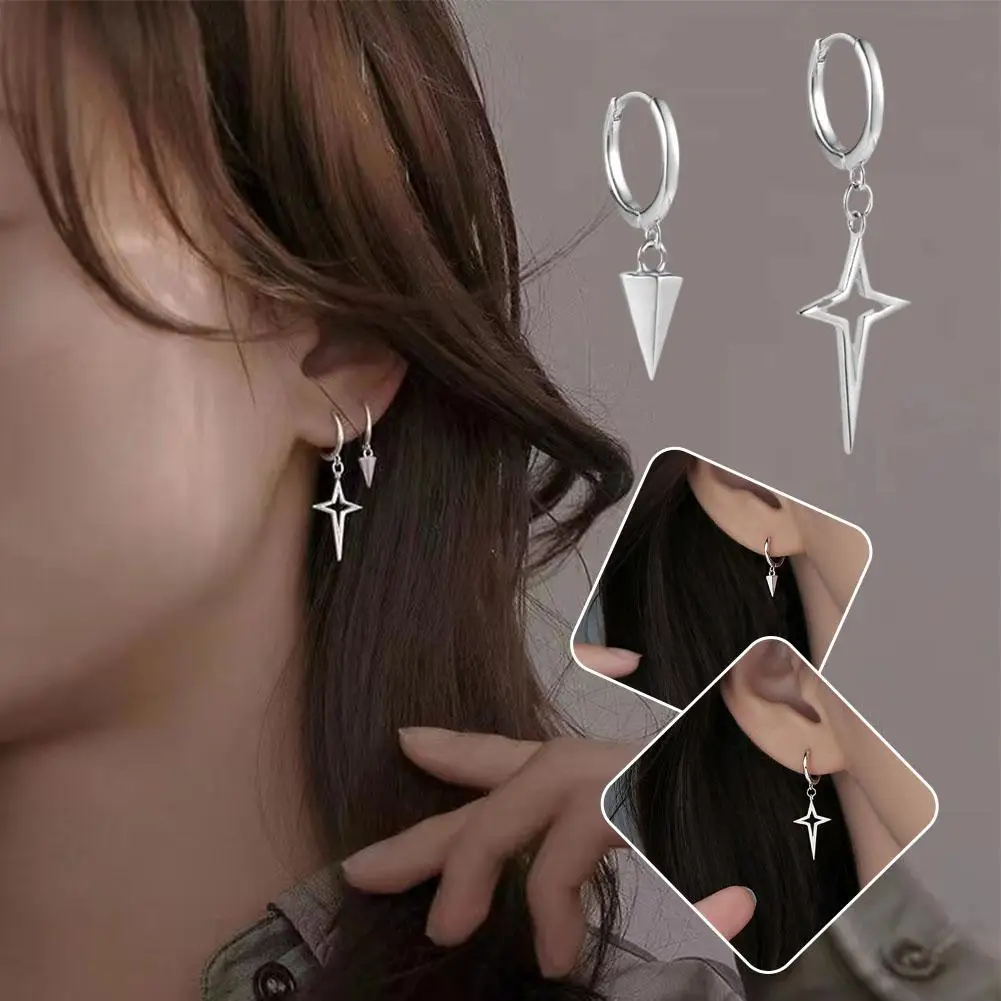 New Creative Cross Star Asymmetrical Earrings Cool Ear Earrings Trend Cold Geometry Cone Hip Hop Buckles Female Niche Earri R1J6