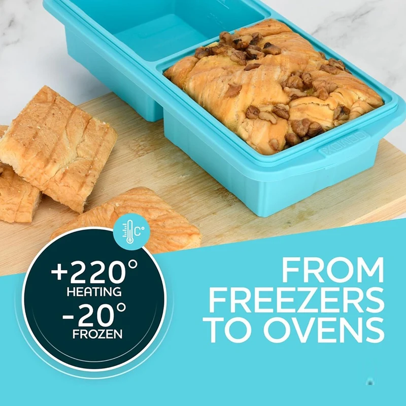 ABXF-صينية تجميد السيليكون مع غطاء - صينية كبيرة كوبين للحساء والتجميد والطخير والصلصات - آمنة للفرن وغسالة الأطباق
