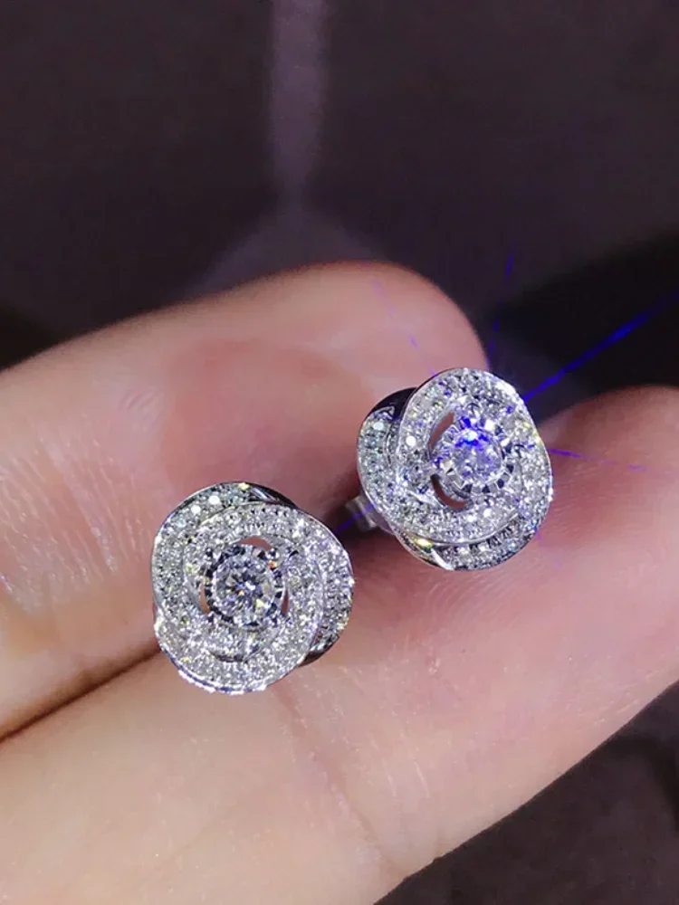 Huitan New Trendy Unique Rose Designed Stud Earrings for Women Shiny Cubic Zirconia Ear Accessories Aesthetic Wedding Jewelry