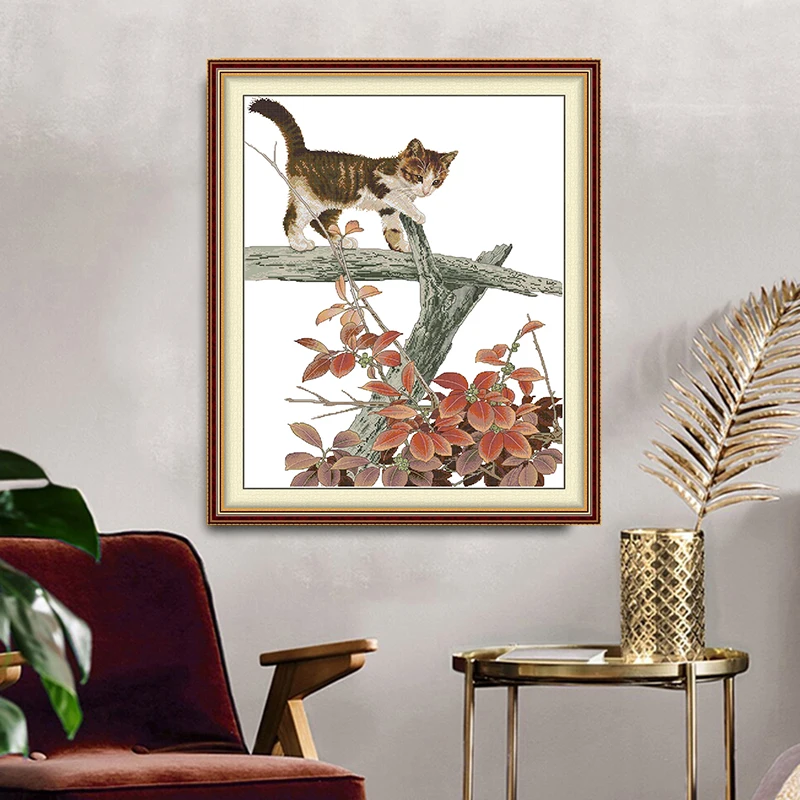 

Радость воскресеньосень игривые кошки предварительно напечатанные узоры для вышивки крестом вышивка ручная работа хобби ремесленная живопись мулине домашний декор