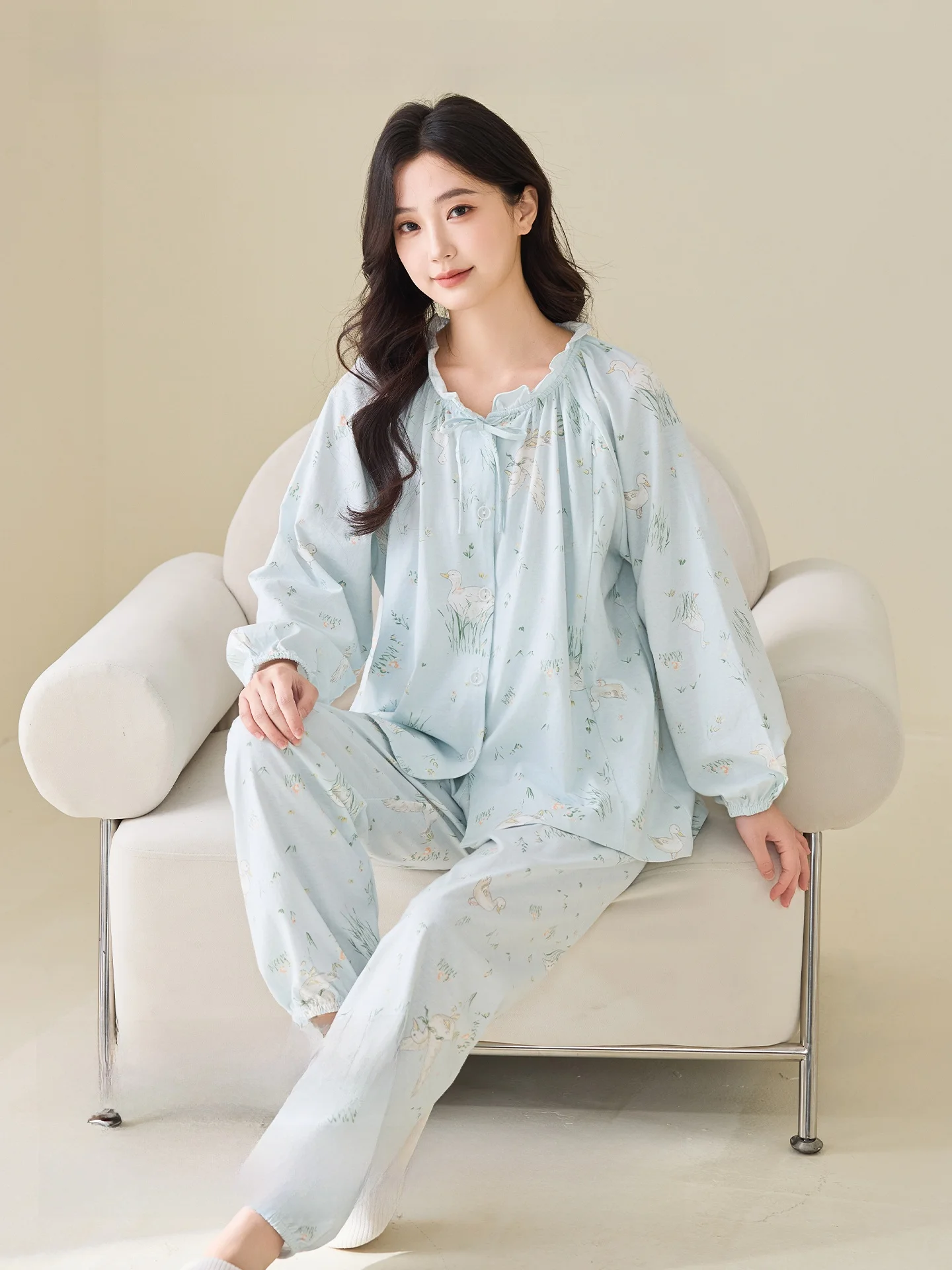 pure-cotton-summer-thin-sleepwear-maternity-home-clothes-set-lactation-nursing-mothers-home-clothes-set-comfortable-breathable