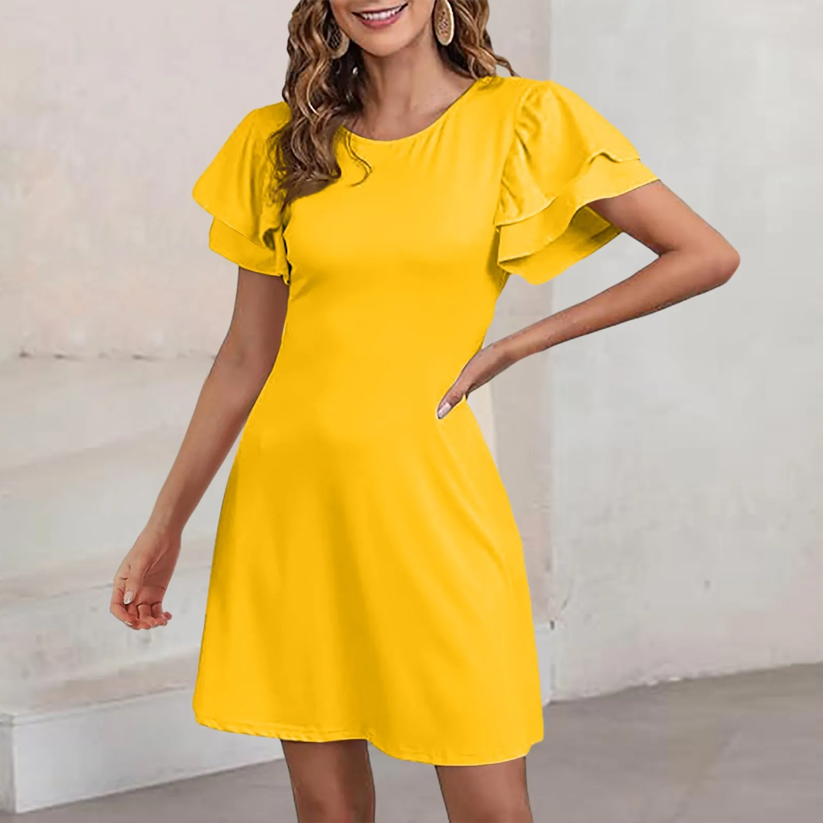 

Summer Elegant Sundress Women Fashion Solid Color Short Sleeve Loose Dress Ladies Office Slim Party Dress Female Vestidos Robe