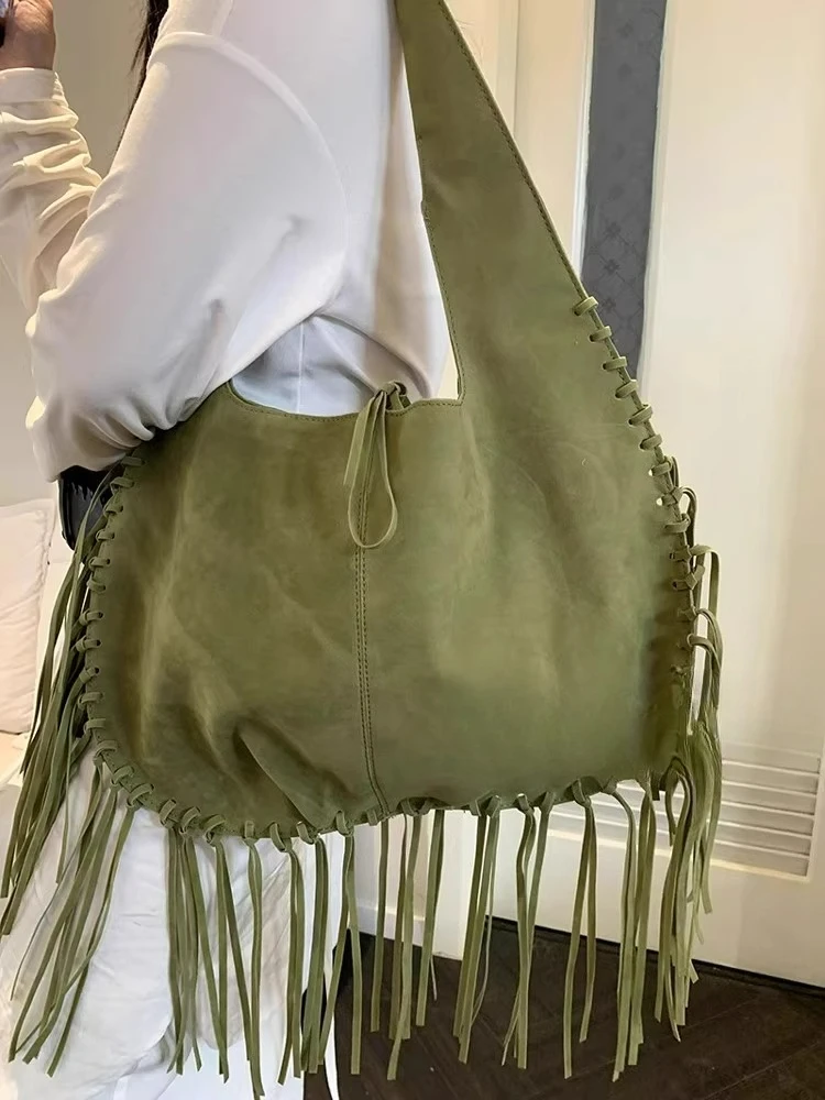 

Retro Bohemian Style Large Capacity Deer Faux Suede Casual One Shoulder Versatile Holiday Travel Tote Bag