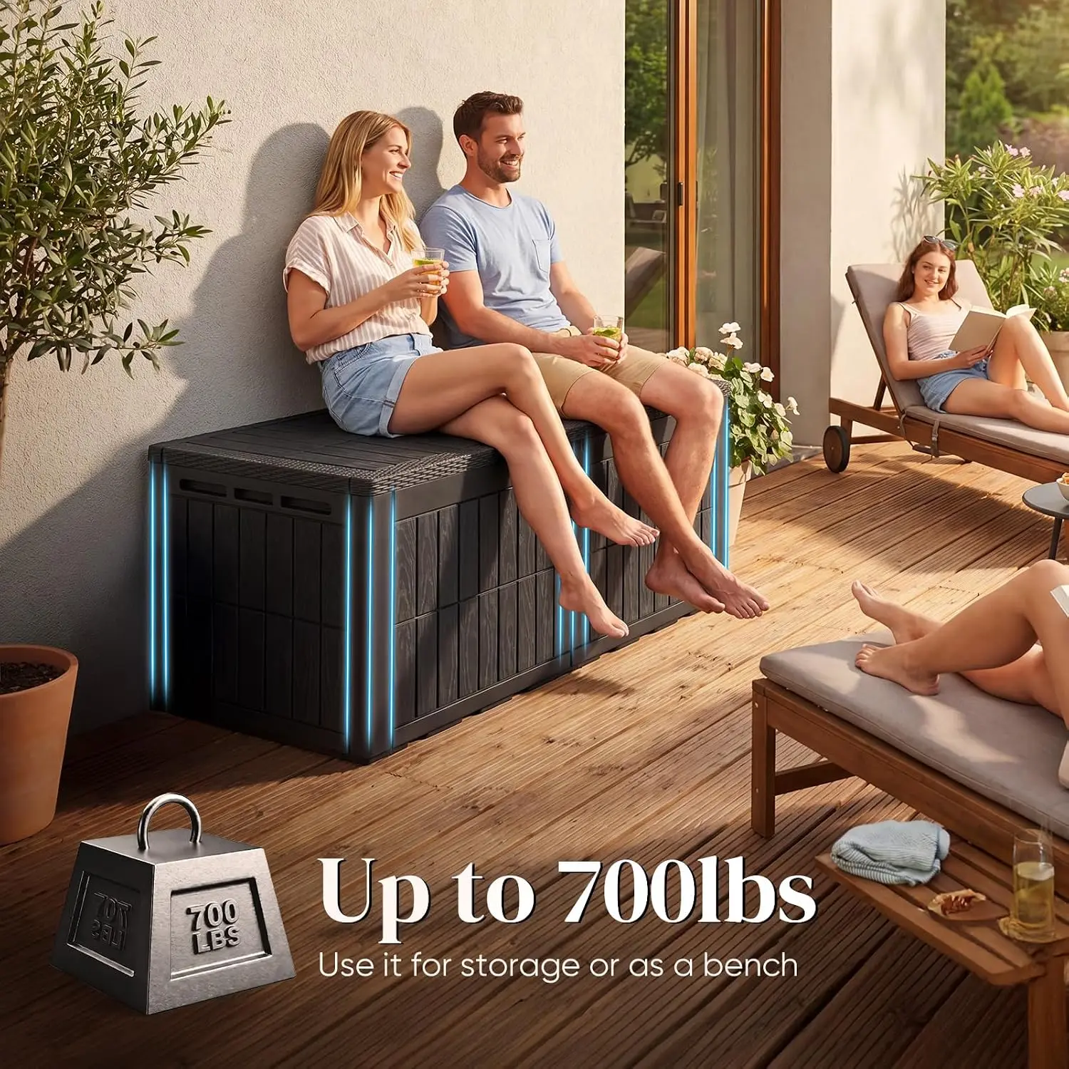 Indoor Outdoor Storage Box 220 Gallon, Large Waterproof Resin Deck Box Organizer Container With Lockable Lid Support, Heavy Duty Weather Resistant Poolside Patio Garden Cushion Bench Cabinet, Gray view 6