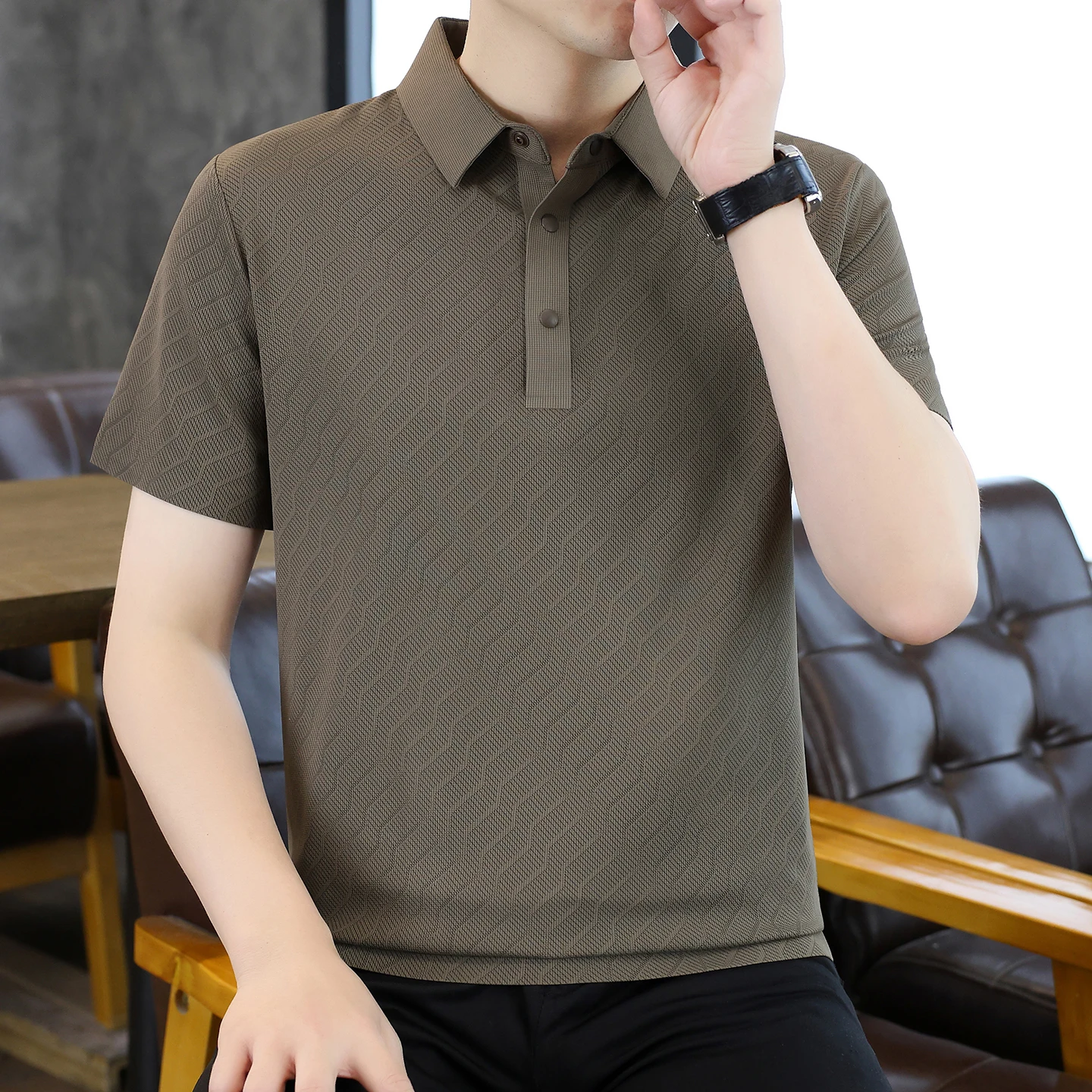 Summer New Style Short-Sleeved Silk-Free POLO Shirt for Men- High-end Nylon Blend Quick-Drying Casual