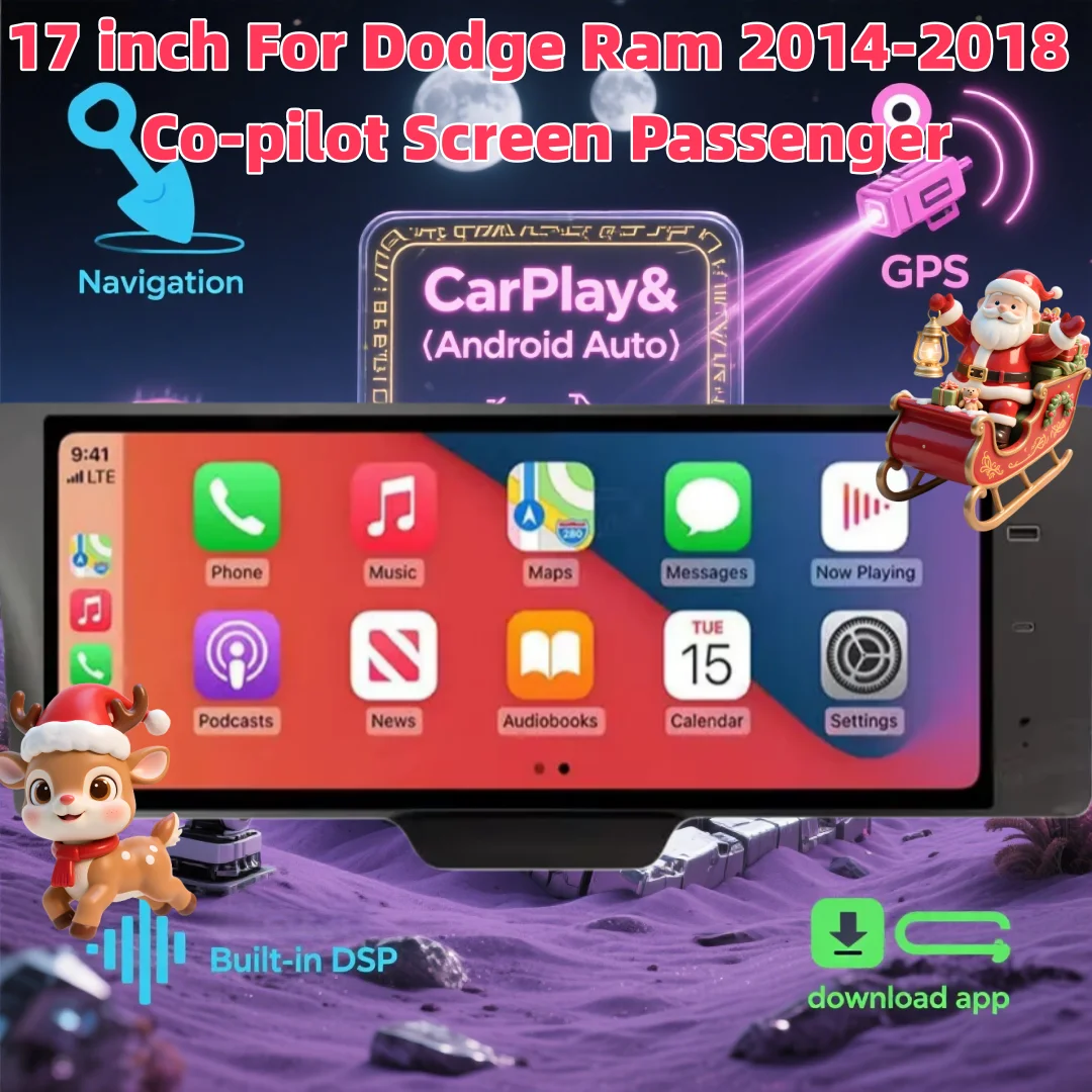 17 "أندرويد الركاب مشغل وسائط متعددة ل دودج رام 2014-2018 مساعد الطيار الترفيه شاشة راديو السيارة ستيريو لتحديد المواقع والملاحة
