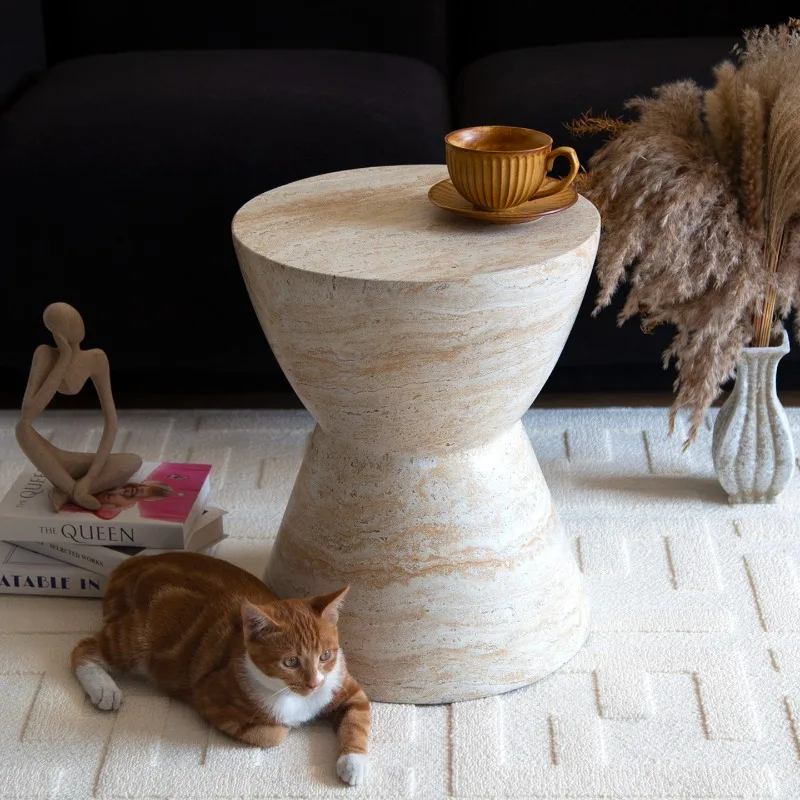 

Travertine Wabi Sabi Side Table, Living Room Coffee Accent, Hotel Nightstand Alternative, Entryway Sofa Bench for Shoes