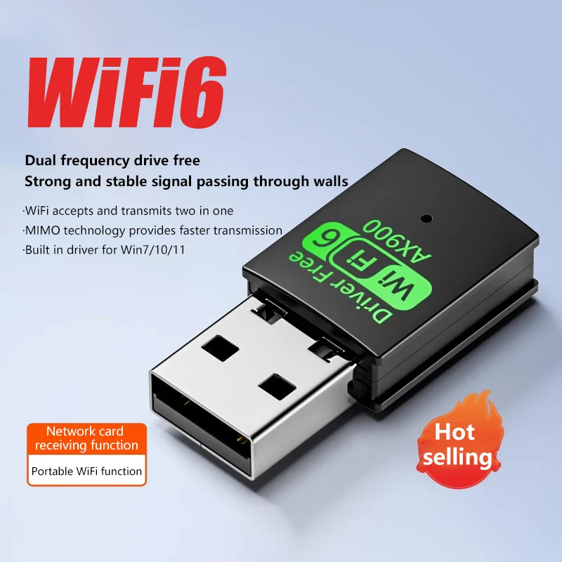 1 Piece 2in1 Dongle Dual Band 2.4G 5GHz USB WiFi 6 Network Wireless Wlan Receiver DRIVER FREE 900Mbps WiFi Bluetooth 5.4 Adapter