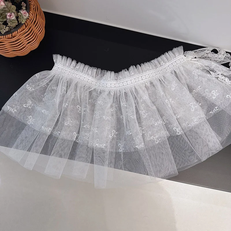 INS Lace Trim Mesh Minirok Schort Strik Polka Dot Ontwerpen Dames A-lijn Rok Gelaagde Gaas Rok Met Vastgebonden Halve Rok