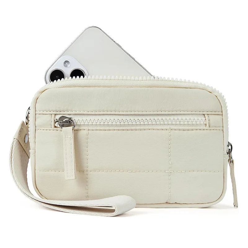 Nylon Quilted Wallet with 3-Zipper Purse for Travel Credit Card Holder Phone Organizer Puffer Wristlet Wallets for Women