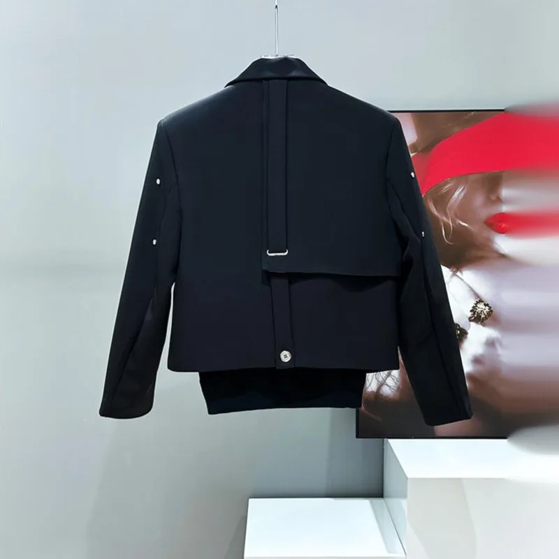 WVGA Spring Autumn New Man Tide Patchwork Trendy Turn-Down Collar Short Suit Jackets Niche Chic Casual Long Sleeve Blazer W14015