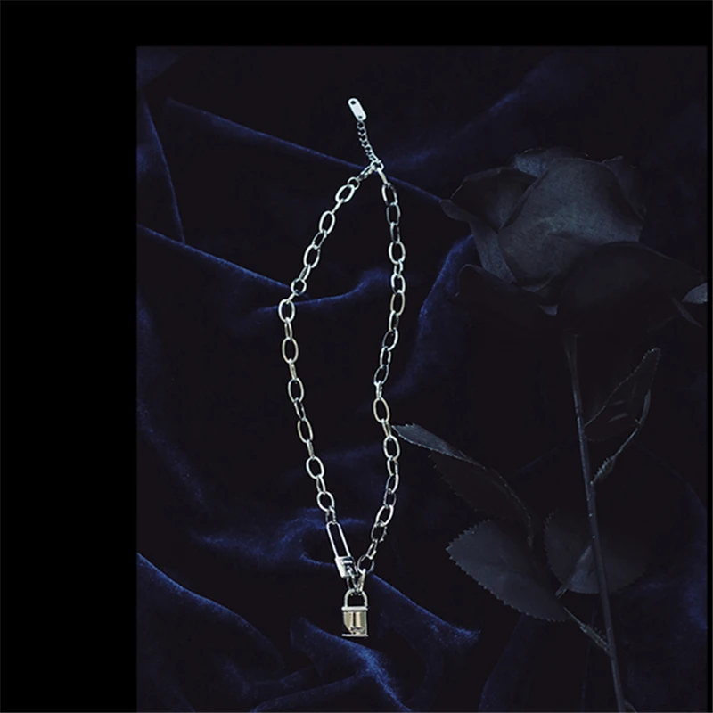 Clavicle Chain with Lock Necklace for Women Padlock Pendant  High Quality Titanium Steel Plated 18K Gold Choker Fashion Jewelry